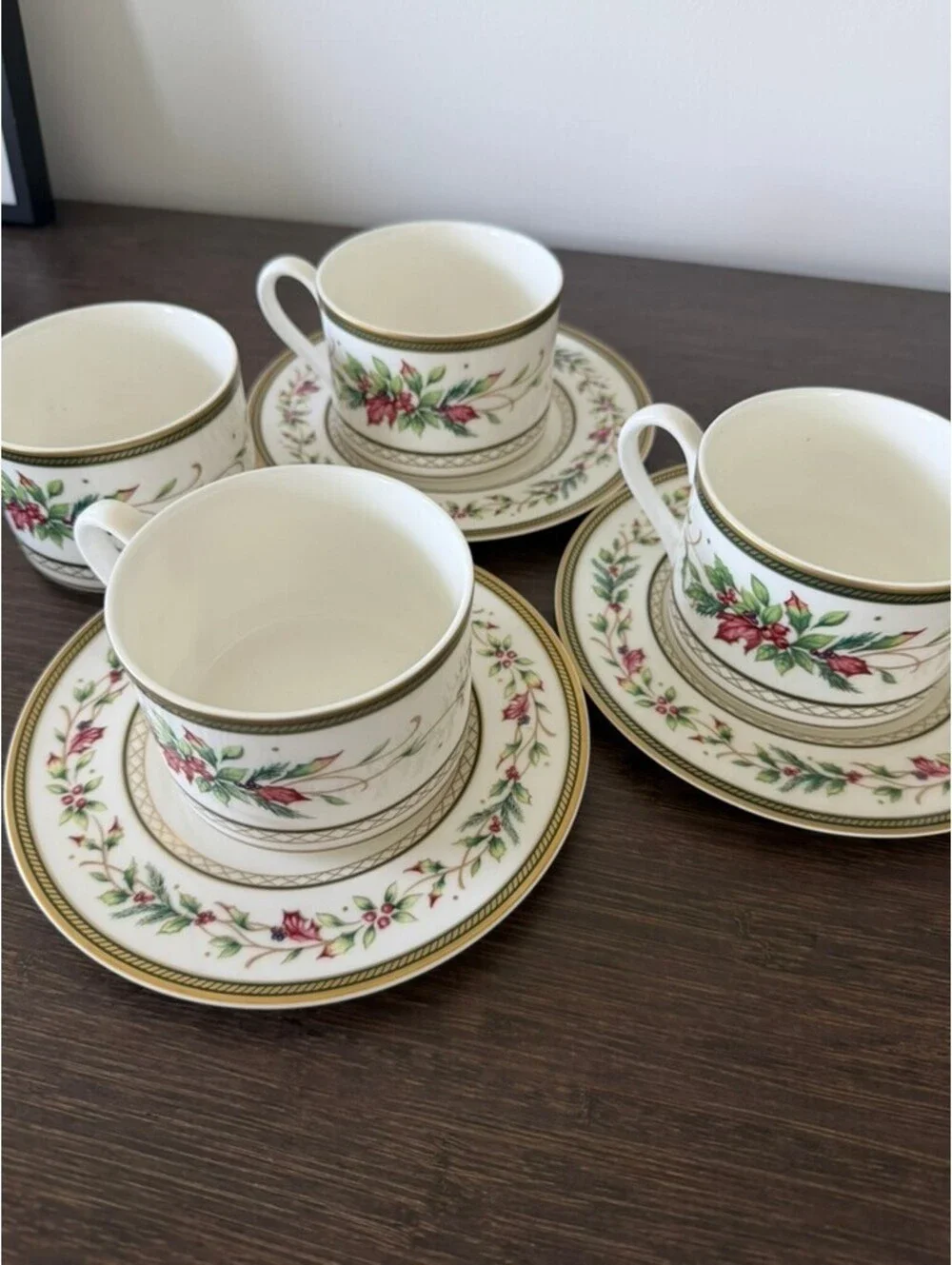 Fitz and Floyd Winter Holiday Teacups (4) & Plates/Saucers (3)